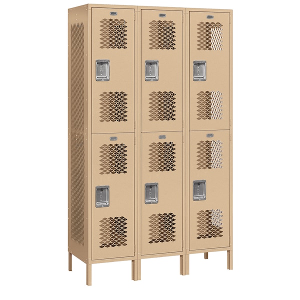 Wardrobe Locker, 45" W, 18" D, 78" H, (3) Wide, (6) Openings, Tan